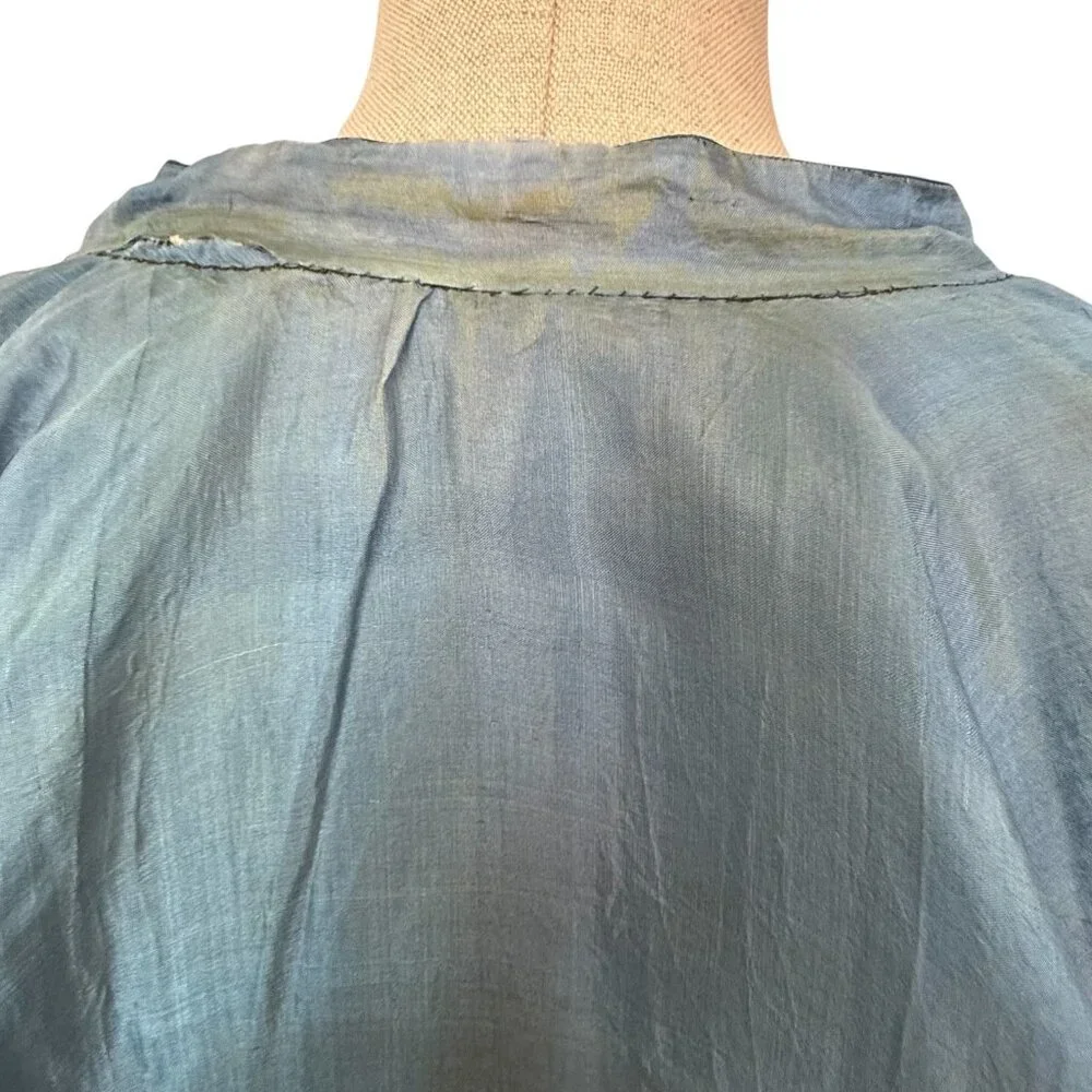 VTG Embroidered Black Silk Robe Floral Asian Design Front Frog Closure Kimono - Picture 14 of 16